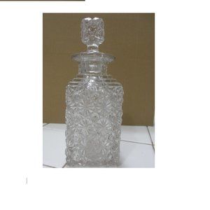 Empty perfume BOTTLE Vintage 1970`s Crystal Clear Diamond Cut Glass Stopper